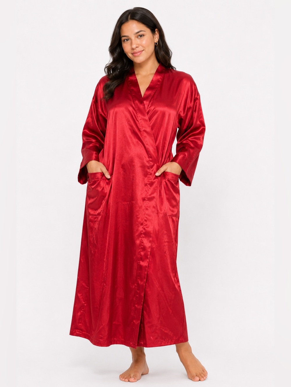90s French Euro Vintage Samanta Satin Maxi Robe (Red) One Size